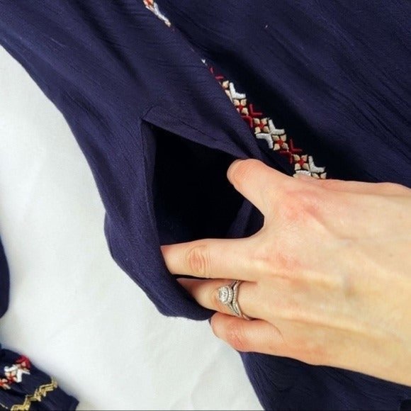 Tularosa X Revolve Arabella Navy Embroidered Elastic Cuffs Tunic Dress XS - Picture 9 of 12